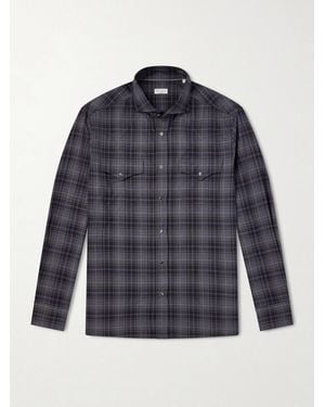 Brunello Cucinelli Checked Cotton-Flannel Shirt - Blue
