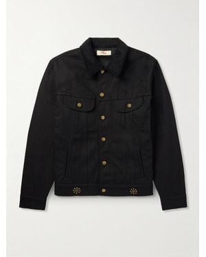CHERRY LA Cotton-Blend Corduroy-Trimmed Embellished Denim Jacket - Black