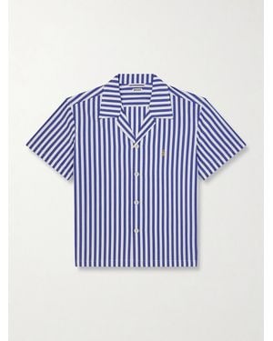 Bode Calliope Camp-collar Embroidered Striped Cotton-poplin Shirt - Blue