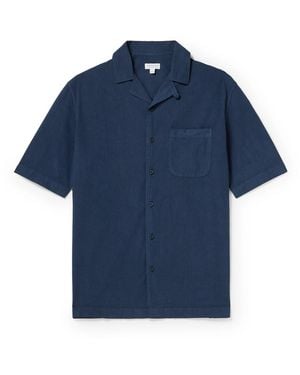 Sunspel Camp-Collar Sea Island Cotton-Seersucker Shirt - Blue