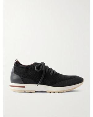 Loro Piana 360 Flexy Leather-Trimmed Knitted Wish Wool Trainers - Black