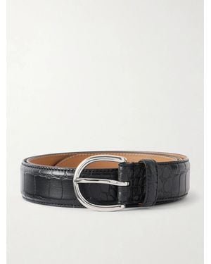 Morjas 3Cm Croc-Embossed Leather Belt - Black