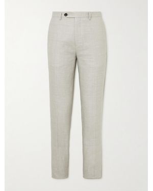 MR P. Prince Of Wales Checked Virgin Wool And Linen-Blend Trousers - Grey