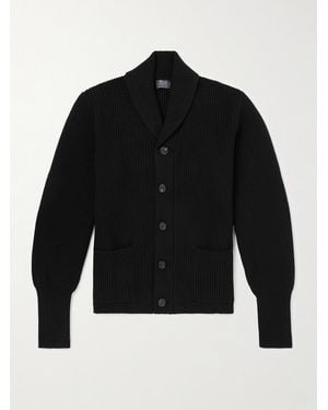 William Lockie Duncan Shawl-collar Ribbed Merino Wool And Cashmere-blend Cardigan - Black