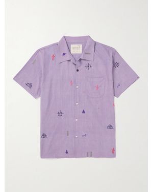 Kardo Convertible-Collar Embroidered Cotton Shirt - Purple