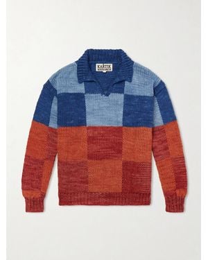 Kartik Research Patchwork Knitted Wool Sweater - Blue