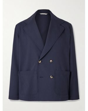 De Bonne Facture Double-breasted Unstructured Super 130s Wool Blazer - Blue