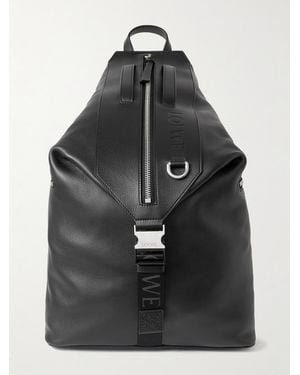 Loewe Convertible Logo-Debossed Mesh-Trimmed Leather Backpack - Nero