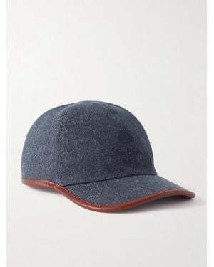 Loro Piana Leather-Trimmed Logo-Embroidered Denim Baseball Cap - Blue