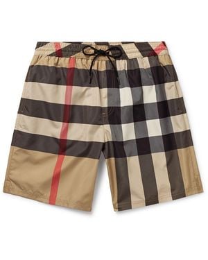 Burberry Straight-Leg Long-Length Checked Swim Shorts - Natural
