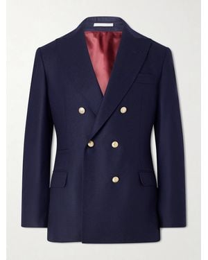 Brunello Cucinelli Double-Breasted Wool Blazer - Blue