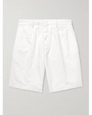 ZEGNA Straight-leg Pleated Cotton And Linen-blend Twill Shorts - White