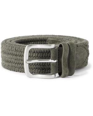 MR P. 3.5Cm Suede-Trimmed Woven Belt - Gray