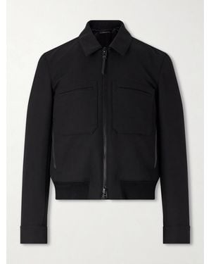 Tom Ford Leather-trimmed Wool And Silk-blend Jacket - Black