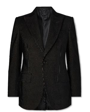 Tom Ford Dyllan Metallic Striped Cotton-Blend Velvet Tuxedo Jacket - Black