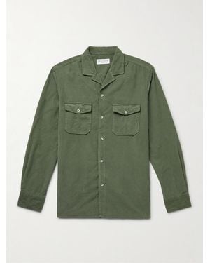 Officine Generale Eric Camp-Collar Garment-Dyed Cotton-Corduroy Shirt - Green