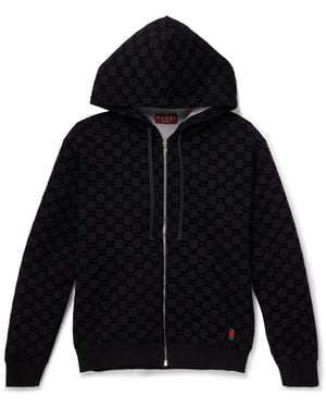 Gucci Logo-Flocked Jersey Zip-Up Hoodie - Black