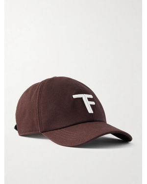Tom Ford Leather-Trimmed Logo-Embroidered Cotton-Twill Baseball Cap - Brown