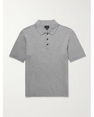 Club Monaco Slim-Fit Cable-Knit Cotton-Blend Polo Shirt - Grey