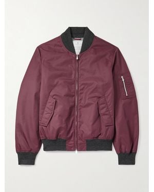 Brunello Cucinelli Padded Cashmere-Trimmed Shell Bomber Jacket - Purple