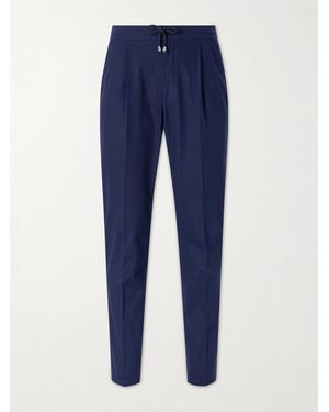 De Petrillo Straight-leg Pleated Cotton-twill Trousers - Blue