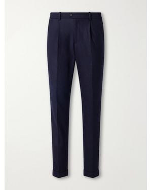 Thom Sweeney Straight-Leg Pleated Virgin Wool-Blend Chinos - Blue