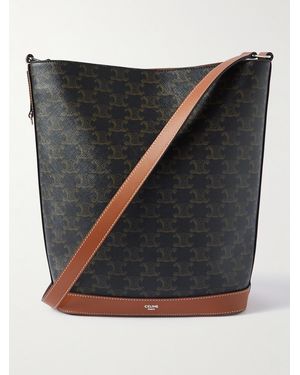 Celine Triomphe Leather-Trimmed Logo-Print Coated-Canvas Tote Bag - Black
