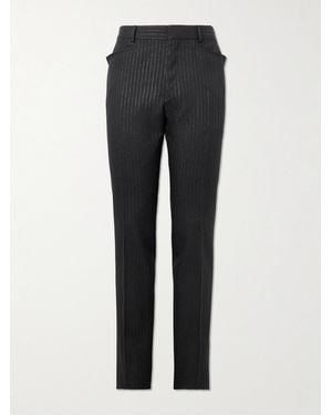 Tom Ford Slim-Fit Straight-Leg Striped Metallic Woven Tuxedo Trousers - Black