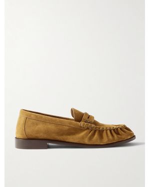 Saint Laurent Le Loafer Monogram Logo-Appliquéd Suede Penny Loafers - Brown