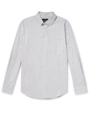 Portuguese Flannel Button-Down Collar Striped Brushed-Cotton Oxford Shirt - White