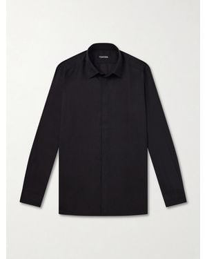 Tom Ford Perforated Silk-Twill Shirt - Blue
