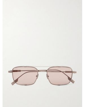 ZEGNA Geometric Round-frame Titanium Sunglasses - Natural