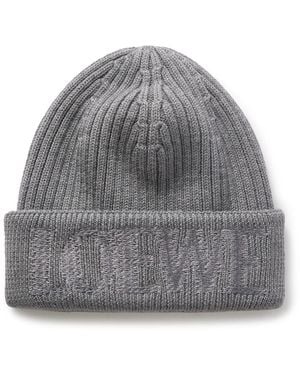 Loewe Logo-embroidered Ribbed Wool Beanie - Gray