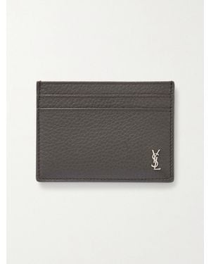 Saint Laurent Tiny Cassandre Logo-Appliquéd Full-Grain Leather Cardholder - Grey