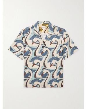 Paul Smith Camp-Collar Printed Satin Shirt - Blue