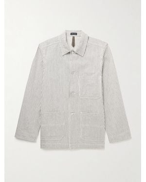 Drake's Stoker Striped Cotton Overshirt - White