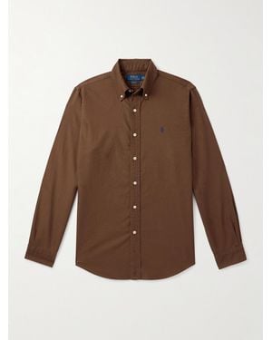 Polo Ralph Lauren Button-Down Collar Logo-Embroidered Cotton Oxford Shirt - Brown