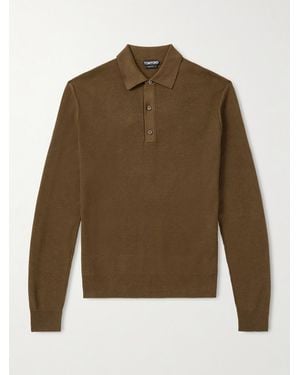 Tom Ford Silk And Cotton-Blend Piqué Polo Shirt - Green