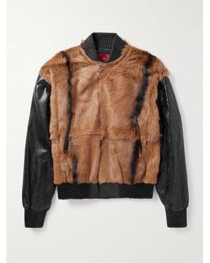 424 City Bomberjacke aus Leder und Ziegenhaar mit Streifen - Braun
