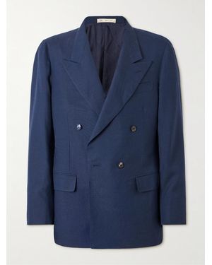 Umit Benan Double-Breasted Linen And Wool-Blend Blazer - Blue