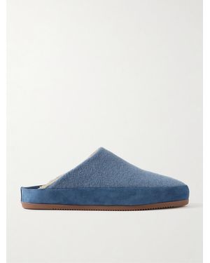 Mulo Suede-Trimmed Shearling-Lined Wool Slippers - Blu