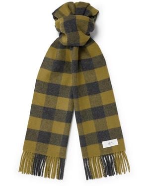 MR P. Logo-appliquéd Fringed Checked Wool And Cashmere-blend Scarf - White