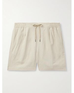 Ralph Lauren Dorest Straight-leg Pleated Silk And Linen-blend Drawstring Shorts - Natural