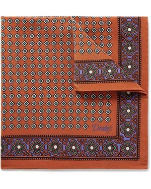 Drake's Printed Silk Pocket Square - Red