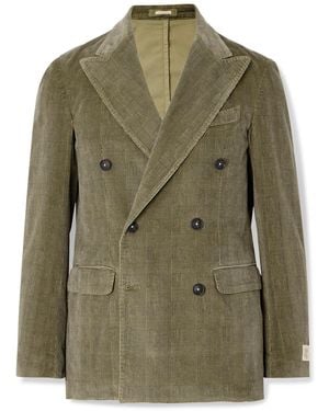 Massimo Alba Monster Double-Breasted Prince Of Wales Checked Cotton-Blend Corduroy Blazer - Green