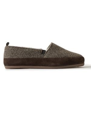 Mulo Shearling-Lined Suede-Trimmed Wool Loafers - Brown
