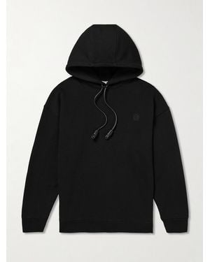 Loewe Logo-Embroidered Leather-Trimmed Cotton-Jersey Hoodie - Black