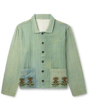 Kartik Research Embroidered Kantha Cotton-Gauze Chore Jacket - Green