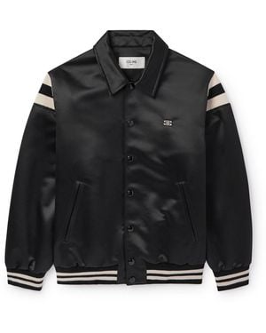 Celine Teddy Logo-Embroidered Satin Varsity Jacket - Black