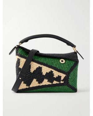 Loewe Paula's Ibiza Puzzle Edge Crocodile Leather-Trimmed Raffia Shoulder Bag - Green